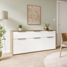 Orkney 3 Drawer Sideboard with 3 Doors in Mauvella Oak and White Gloss