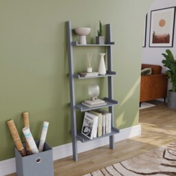 Vida Designs York 4 Tier Ladder Bookcase Display Storage, Grey