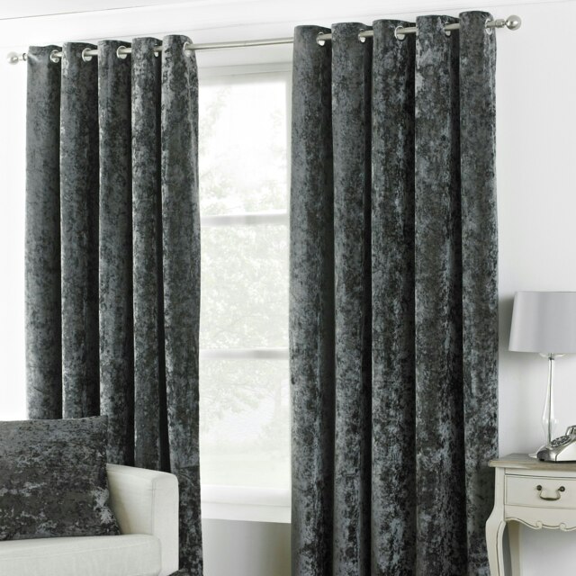Paoletti Verona Crushed Velvet Pewter Eyelet Curtains (W)229cm x (D)137cm Multi