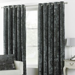 Paoletti Verona Crushed Velvet Pewter Eyelet Curtains (W)229cm x (D)137cm Multi