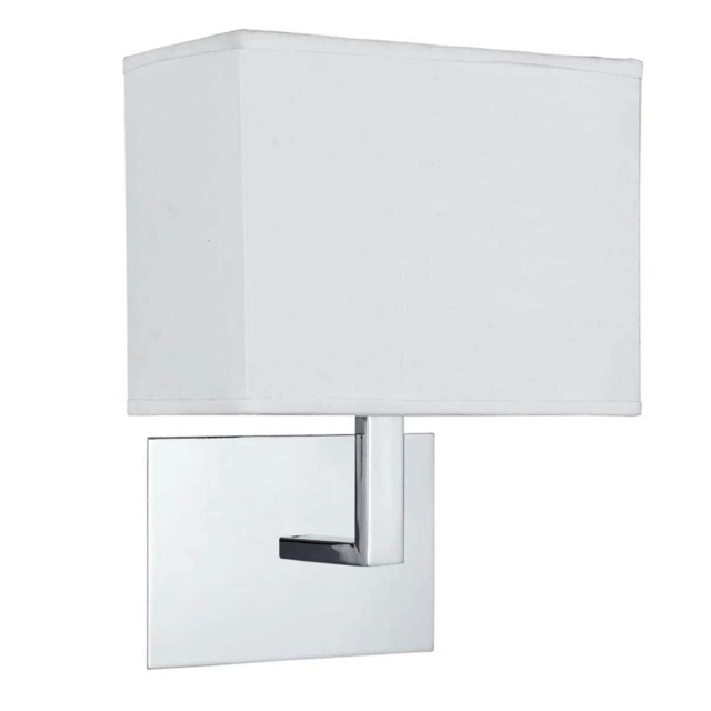 CGC Hotel Chrome Wall Light with White Fabric Shade White Chrome Height: 26 cm, Width: 20 cm, Projection: 14 cm