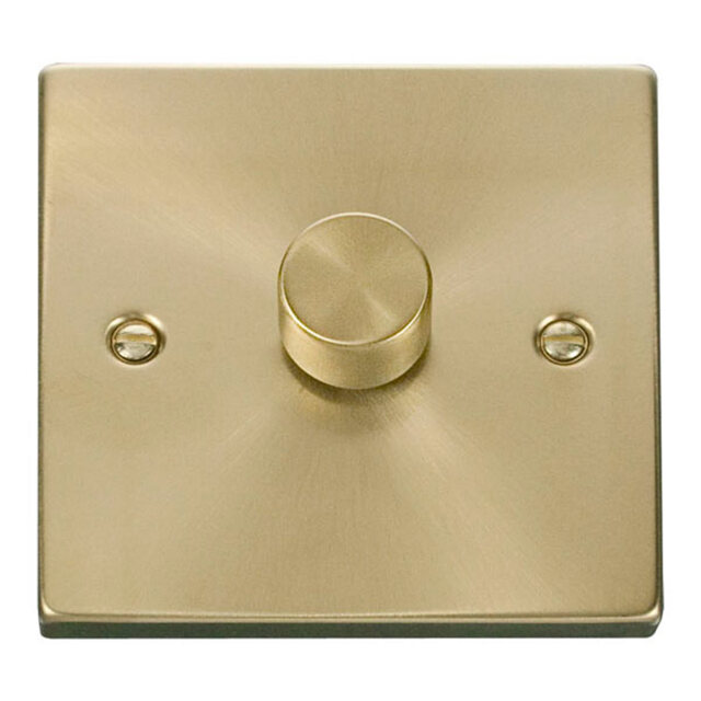 SE HOME Satin Brushed Brass 1 Gang 2 Way LED 100W Trailing Edge Dimmer Light Switch Gold Satin Brass