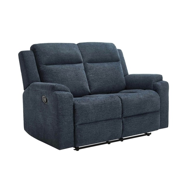 Orka 2 Seater Manual Recliner Chenille Fabric Sofa Blue Two Seater