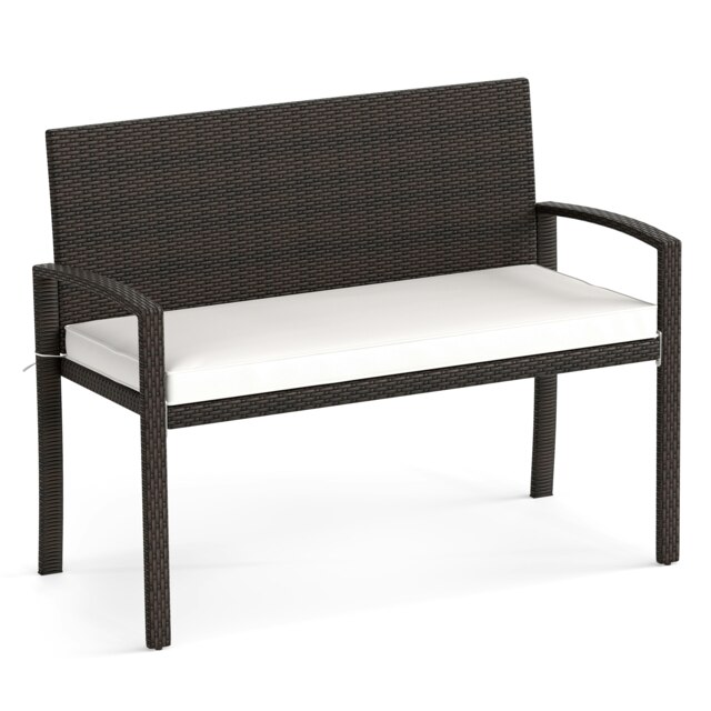 COSTWAY Patio Rattan Loveseat Garden Wicker 2-Seat Bench White Two Seater