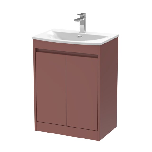 Balterley Chartley Contemporary Floor Standing 2 Door Vanity Basin Unit, Curved Basin, 600mm, Smoked Red