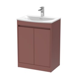 Balterley Chartley Contemporary Floor Standing 2 Door Vanity Basin Unit, Curved Basin, 600mm, Smoked Red