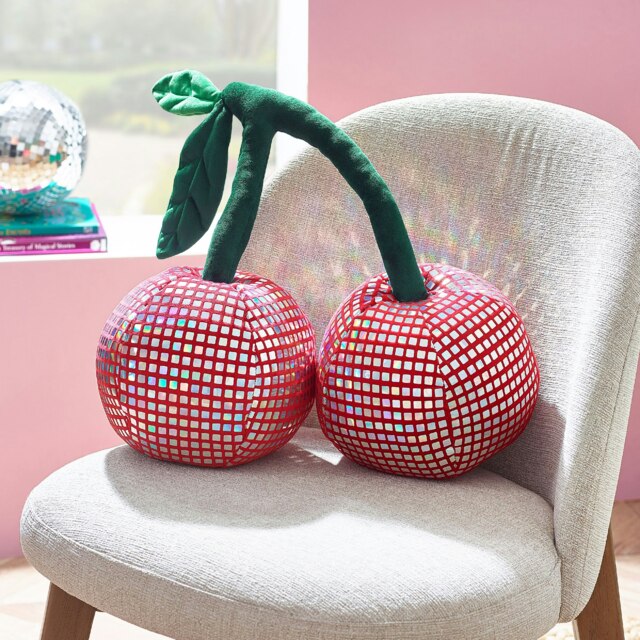 Catherine Lansfield Disco Cherries 3D Shaped Cushion Pink Pink