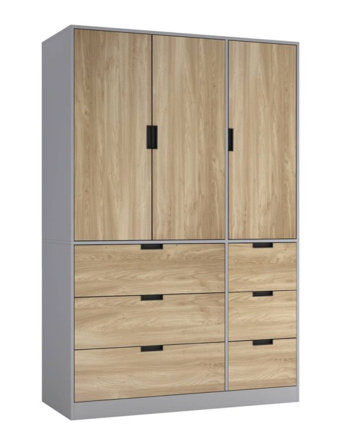 RIGA 3 Door 6 Drawer Wardrobe Grey Grey & Oak 10 x 44.5 x 79 1