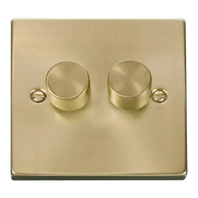 SE HOME Satin Brushed Brass 2 Gang 2 Way LED 100W Trailing Edge Dimmer Light Switch Gold Satin Brass