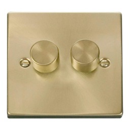 SE HOME Satin Brushed Brass 2 Gang 2 Way LED 100W Trailing Edge Dimmer Light Switch Gold Satin Brass