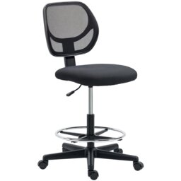 Vinsetto Drafting Chair with Adjustable Footrest, Swivel Mesh Office Chair with Curved Back, Adjustable Height for Standing Desk, Black