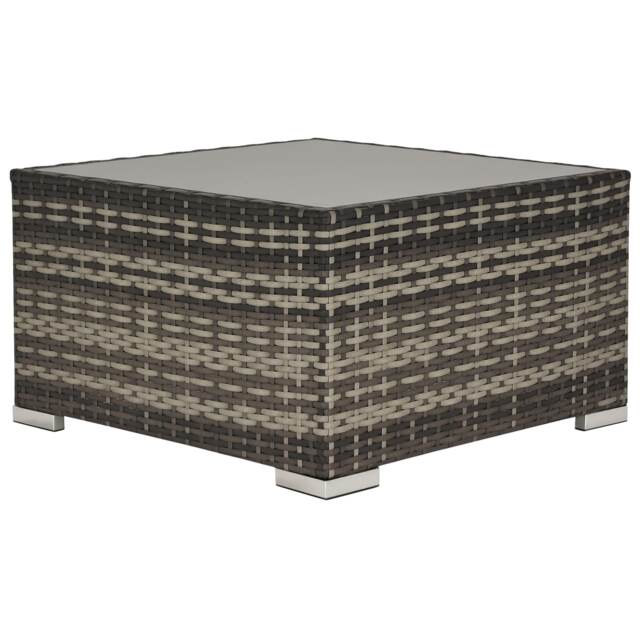 Outsunny Patio Wicker Coffee Table w/ Glass Top Suitable for Garden Backyard Grey 65cm x 65cm x 38 cm