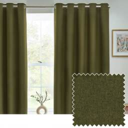 furn. Dawn Blackout Olive Eyelet Curtains (W)117cm x (D)137cm Multi