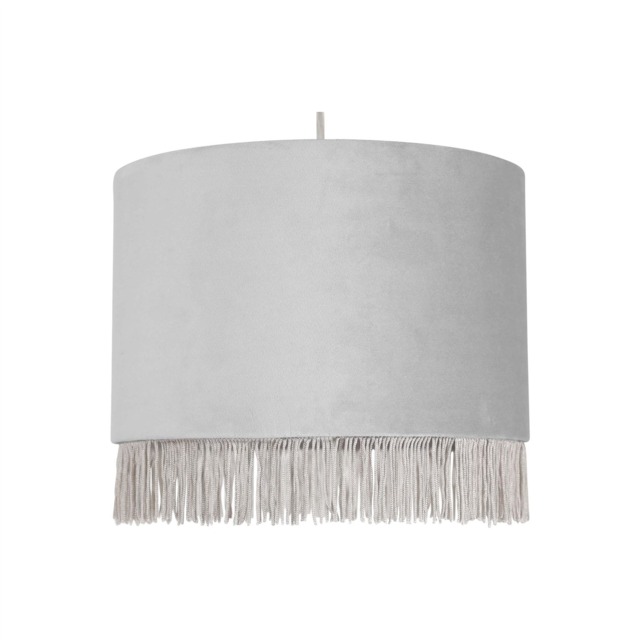 Fringed - Silvery Grey 23cm Fringed Velvet Pendant Shade Silver Medium 1