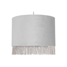 Fringed - Silvery Grey 23cm Fringed Velvet Pendant Shade Silver Medium 1