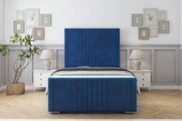 "Sloomy Harrington Navy Plush Bed Frame With Mattress With 50"" Upholstered Headboard 3' Single"