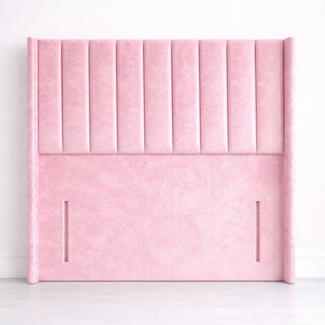 Double 4FT6 Floorstand Crush Velvet Pink Panel Wing Headboard 54inch