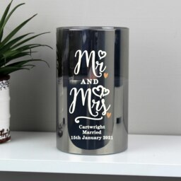 Personalised Mr & Mrs Smoked Glass LED Candle White