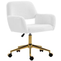 HOMCOM Swivel Office Chair, Faux Rabbit Fur Upholstered Vanity Desk Chair with Adjustable Height, Armrests and Wheels for Home Office, Bedroom, Makeup, Dressing Room, Cream White Cream