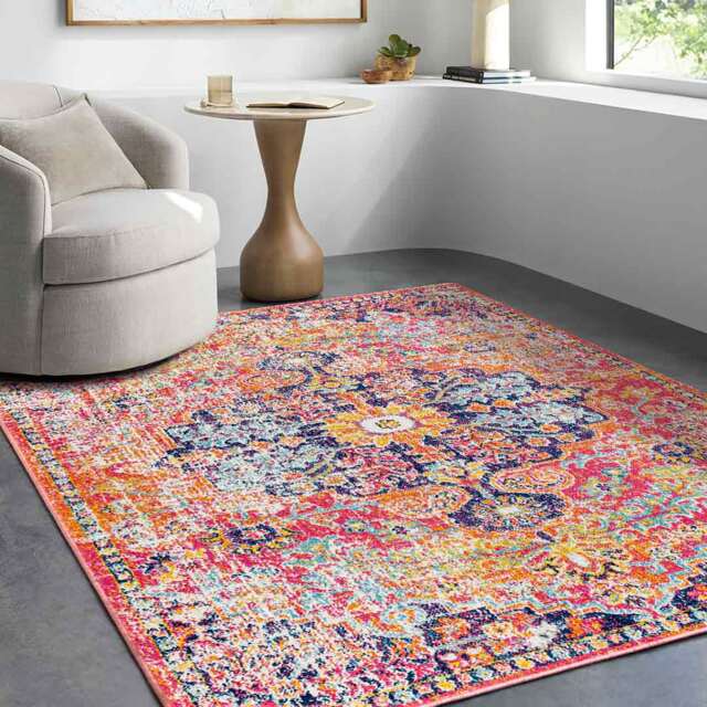 LIVABLISS Harput-Vintage Traditional Boho Rug 160 x 220 cm Blue Orange Yellow Grey