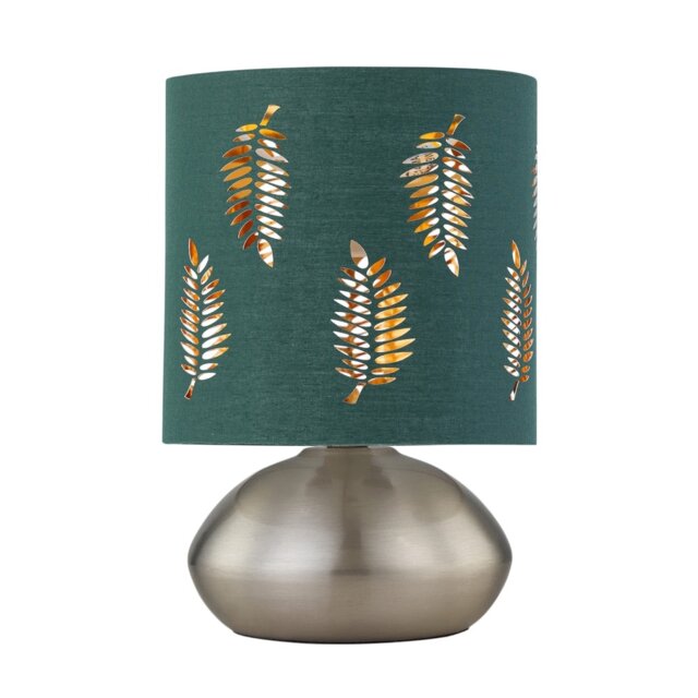 Jenson - Brushed Chrome Touch Table Lamp with Dark Green Fern Shade