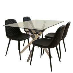 Glass Dining Table with 4 black Faux Leather Chairs Dining Room Furniture