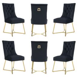 Set of 6 Ambra Modern Velvet Dining Chairs with Gold Legs & Ring Handle - Tufted Back, Plush Foam Seat, Luxury Accent Chair Grey Grey