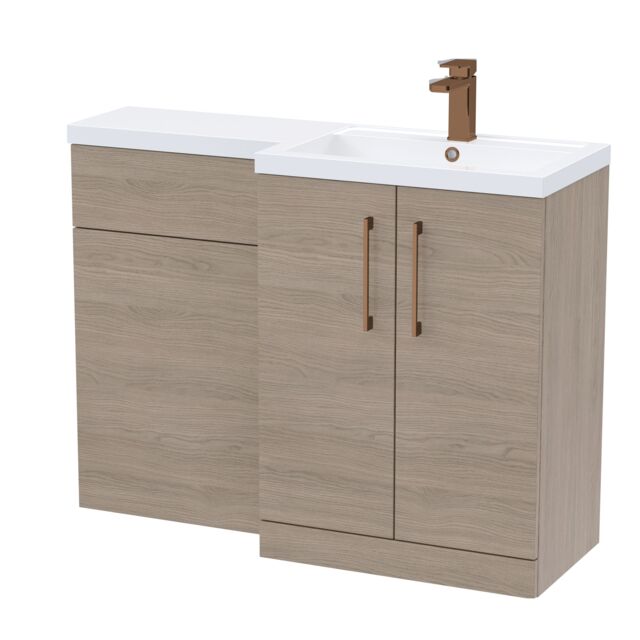 Balterley Right-Hand Bathroom Vanity and WC Unit Combination with Basin - Woodgrain Mid Oak with Handles Brown Grey Vicenza Oak