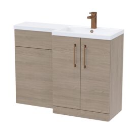 Balterley Right-Hand Bathroom Vanity and WC Unit Combination with Basin - Woodgrain Mid Oak with Handles Brown Grey Vicenza Oak