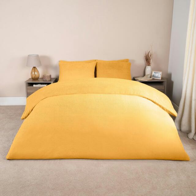 OHS Soft Teddy Fleece Duvet Cover and Pillowcase Set, King - Yellow