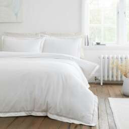 Bianca Oxford Lace Trim 200 Thread Count Cotton Duvet Cover Set White White Double