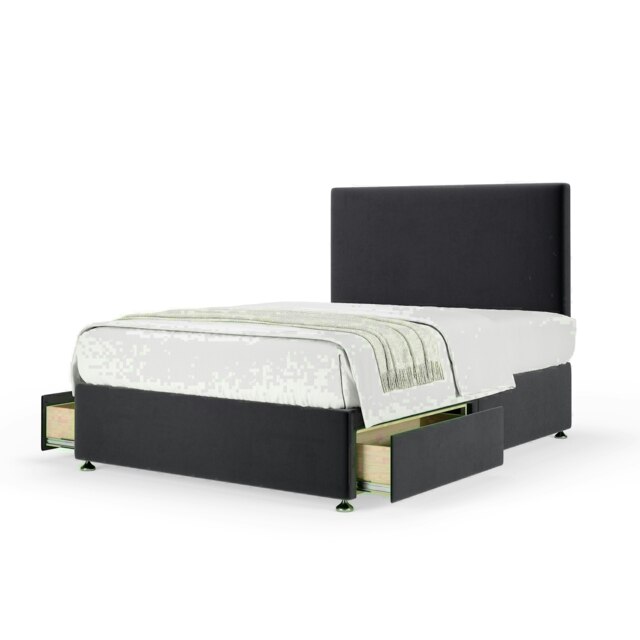 Graphite Plush Velvet 2 Drawer Divan Base and Valencia Headboard Super King
