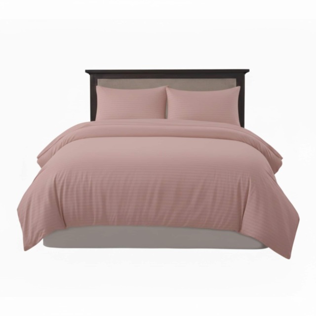 Embossed Stripe Duvet Cover Soft Microfibre Bedding with Pillowcases Pink Double