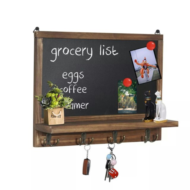 Wooden Chalkboard With Wall Hooks Brown Brown One Size
