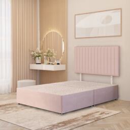 Texas Divan Bed Base with 30 Inch Headboard Plush Velvet Pink Pink