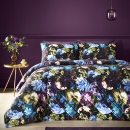 Elena Floral Black Green Quilted Bed Throw Over Blanket 200 x 230cm