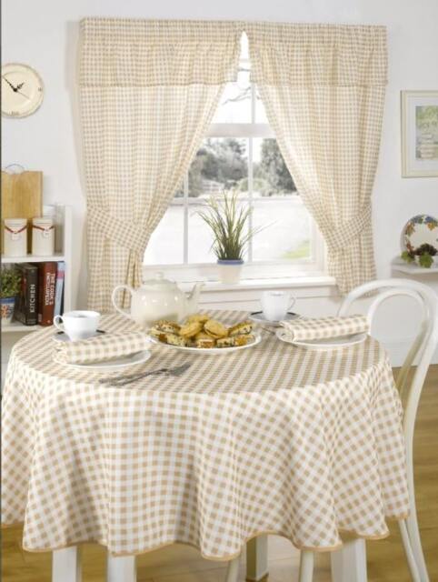 Gingham Pencil Please Curtains with Pelmet Header 116cm x 137cm Beige Cream Beige
