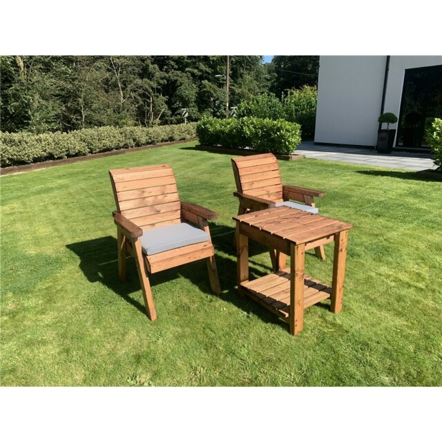 Deluxe 2 Chair & Table Outdoor Set With 2 x Chair Cushion Grey