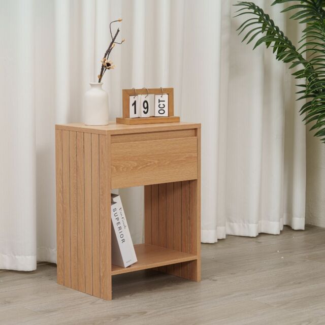 Home Stuff Plus MDF Bedside Table Bedside Cabinet Nightstand with Drawer and Shelve for Bedroom, Livingroom 40x29.5x55 cm