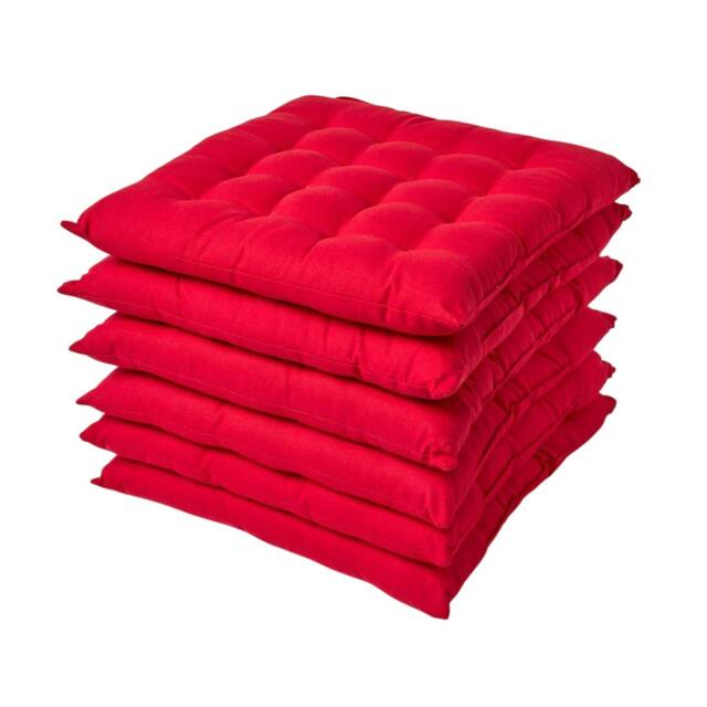 Homescapes 6 x Seat Pads Luxury Cotton Indoor Outdoor Garden Dining Cushion Red 40 x 40 cm 6