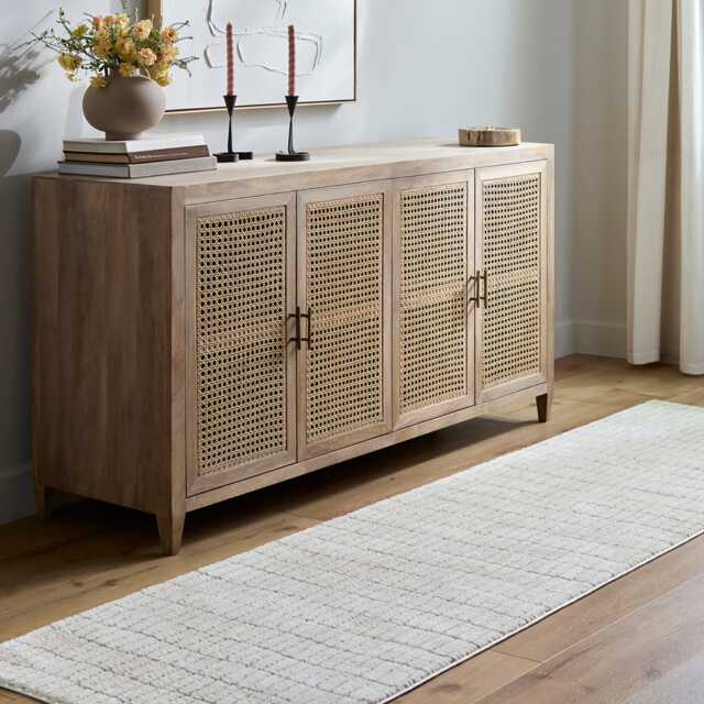 LIVABLISS Our Pnw Home Cascade-Modern Graphic High Pile Rug 80 x 220 cm Ivory Taupe