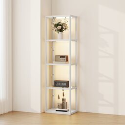 HOMCOM LED Floor Lamp with Glass Shelves, Dimmable Room Lamp, Grey