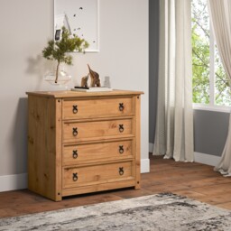 Mercers Furniture Corona Small 4 Drawer Chest of Drawers Bedroom Rustic Solid Wood Pine Wooden with Mexican Styling