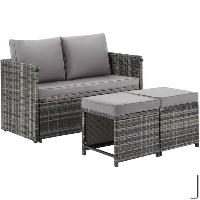 Monopoli 2-in-1 rattan garden lounge set, sofa and seating area Grey grey 110 x 60 x 61.5 cm 1