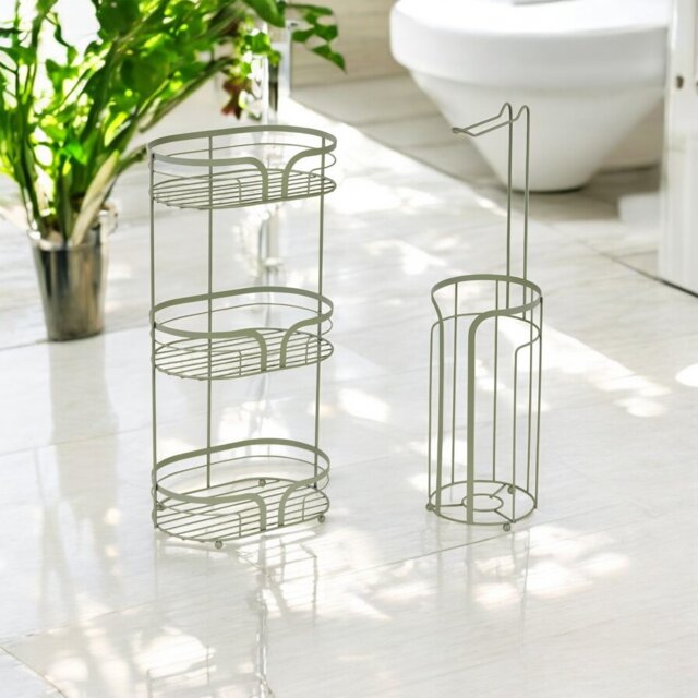 Showerdrape Dante Sage Green Freestanding Floor Caddy and Toilet Roll Holder Green Sage Green 1