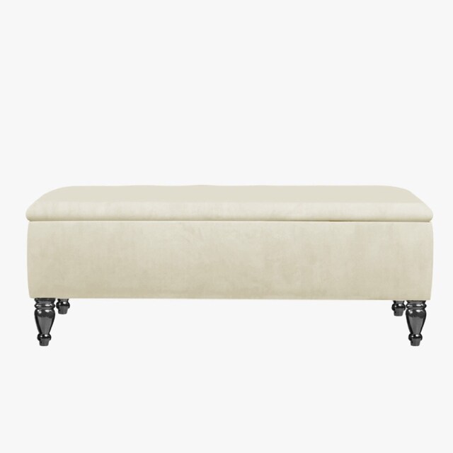 Lisbon Plain 120cm Ottoman Storage Bench - Plush Velvet Shoe Bench - Cream Upholstery Footstool with Storage