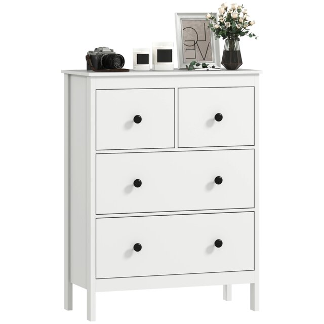 HOMCOM Modern Chest of Drawers, 4 Drawer Dresser for Bedroom, White White White