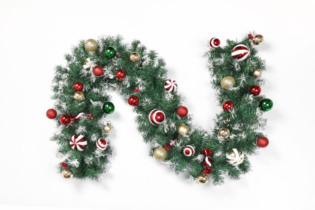 Neo 2m Candy Cane Baubles Garland Festive Foliage Garland Wreath PVC Christmas Decoration Green Green Red