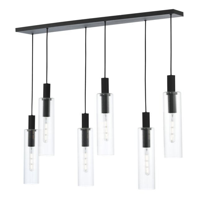 Ruben 6 Light Bar Pendant Satin Black and Ribbed Glass