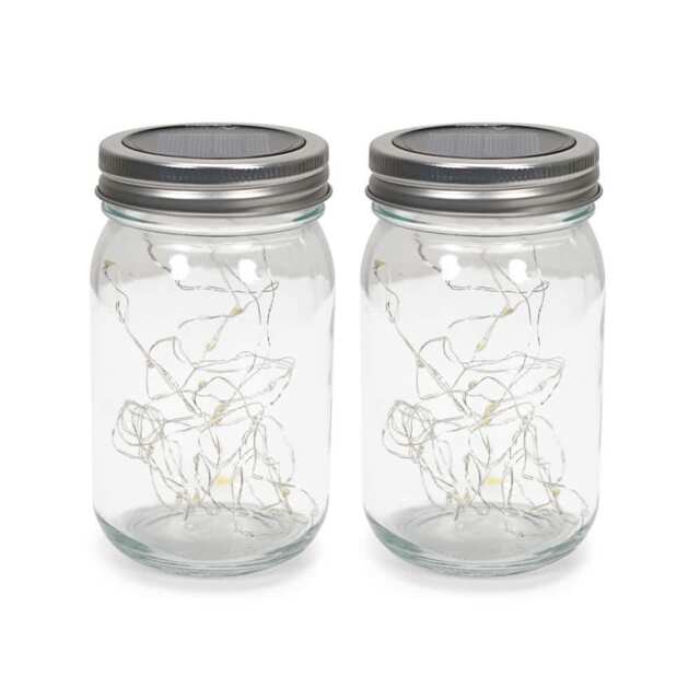 ValueLights 2 Pack of Solar Powered Jars with Fairy Lights Clear
